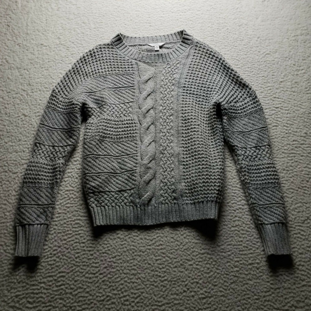 Time And Tru Sweater Womens Medium Gray Cable Knit Textured Crew Neck Pullover
